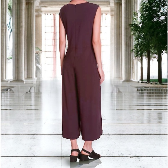 $238 Eileen Fisher Vintage Jumpsuit Small 8 Purple Culotte Faux Wrap Sleeveless - Picture 5 of 15
